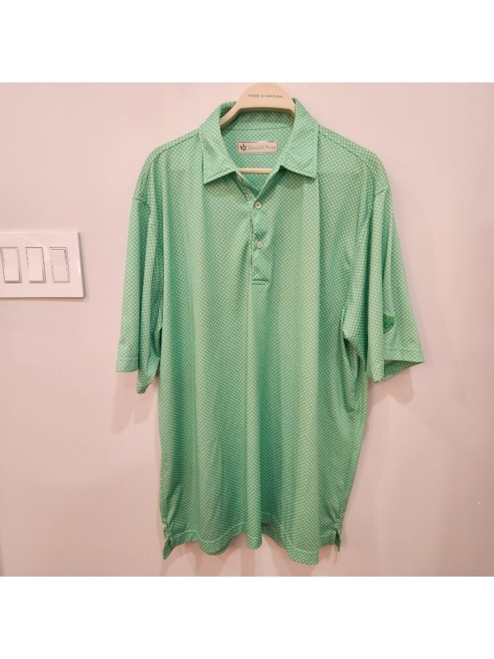 Donald Ross Polo Shirt Mens XL Green Geometric Print Golf Performance Wear